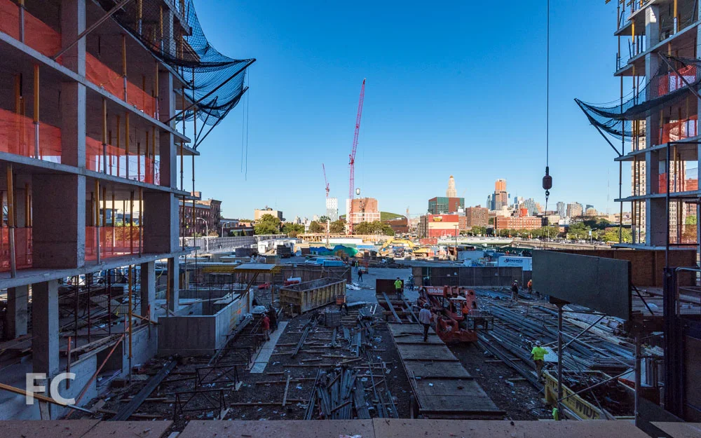 Looking west towards the future park and the rest of the Pacific Park development sites under construction.