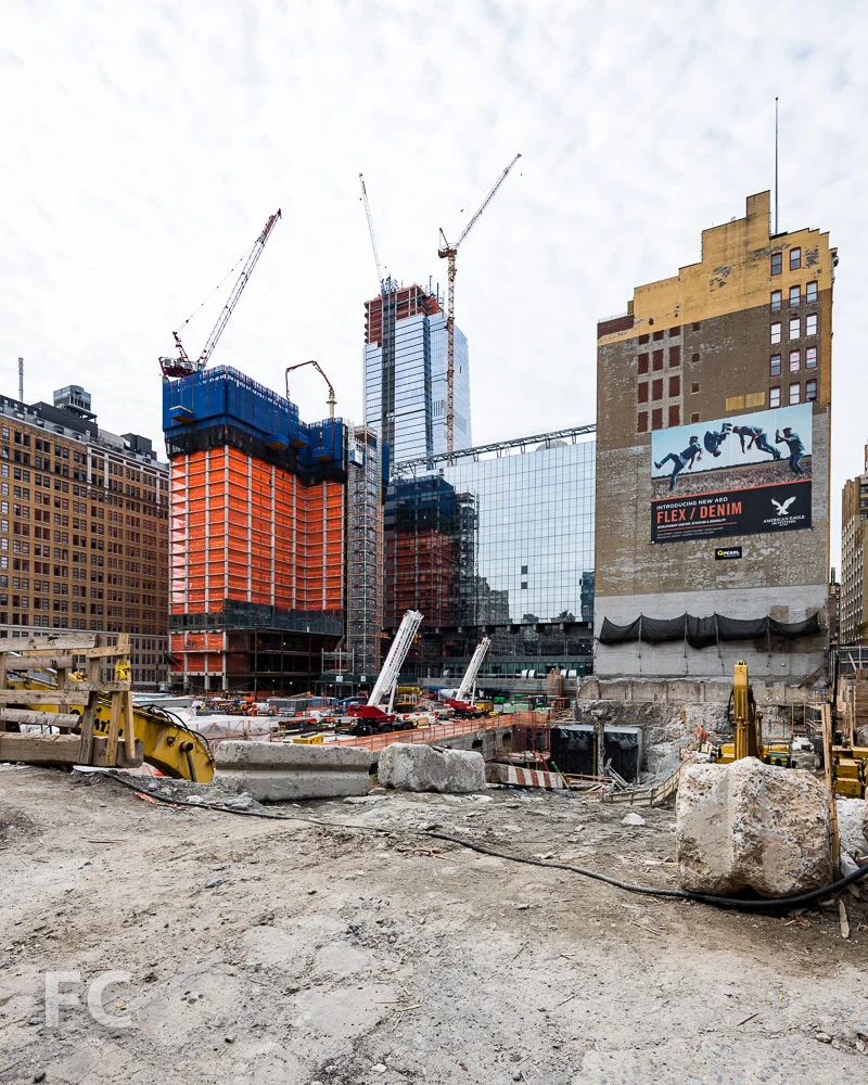 Northeast corner of 401 West 31st Street (left) and the east facade of 5 Manhattan West.