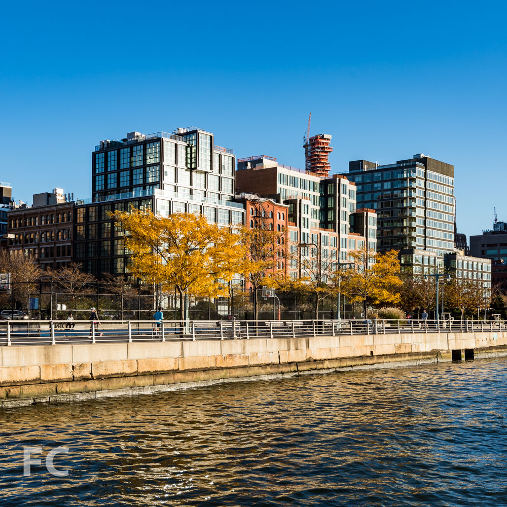 Looking east from Pier 34 towards Hudson River Park with 290 West (left), 460 Washington Street (right), and 56 Leonard (background).