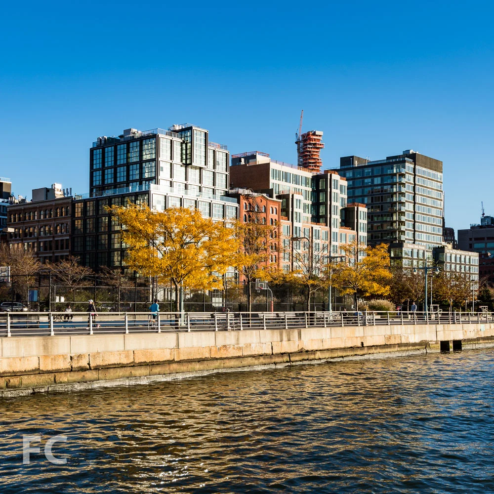 Looking east from Pier 34 towards Hudson River Park with 290 West (left), 460 Washington Street (right), and 56 Leonard (background).