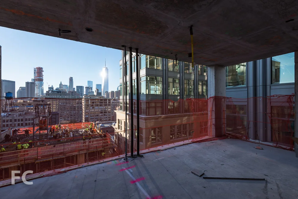 Southwest corner view from a mid tower floor of the Charlton Street tower.