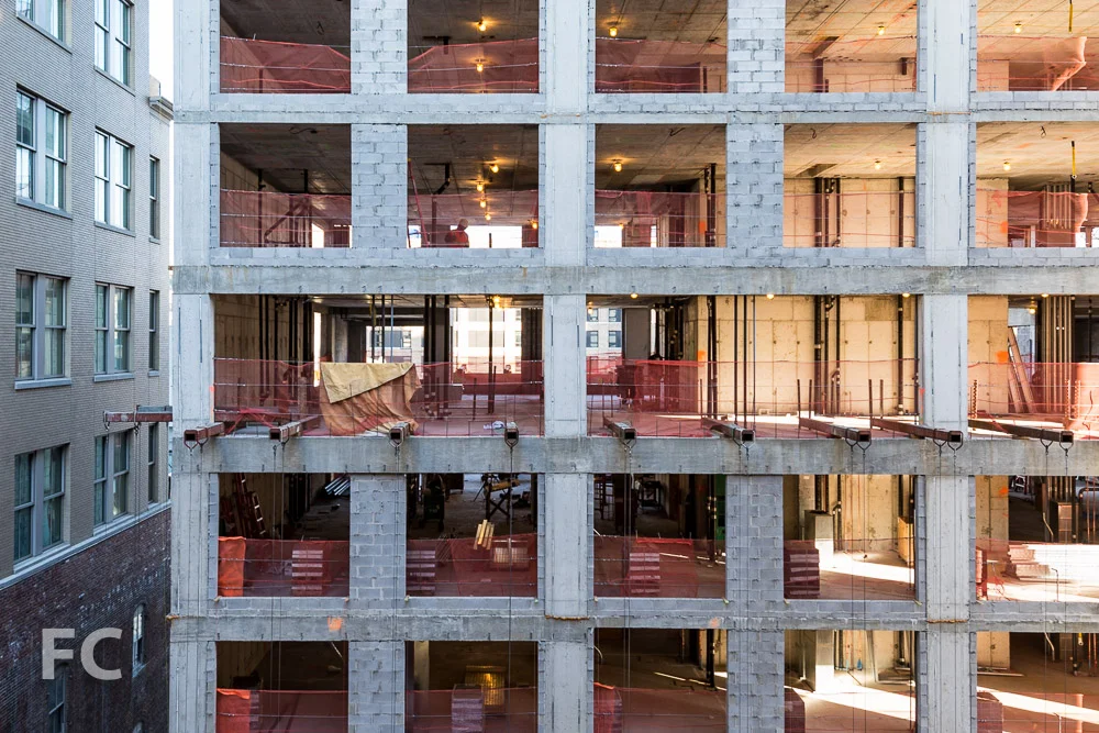 Charlton Street tower façade under construction.