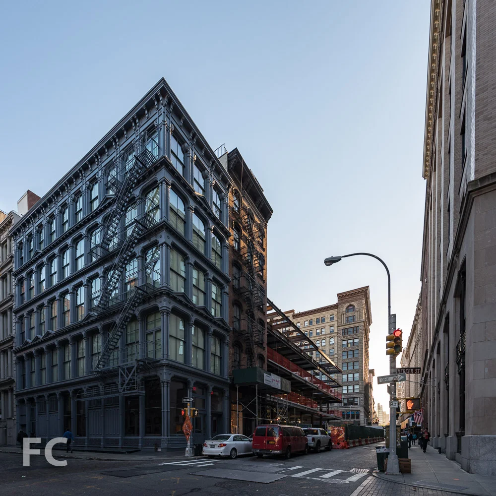 Looking east on Spring Street towards the south façade.