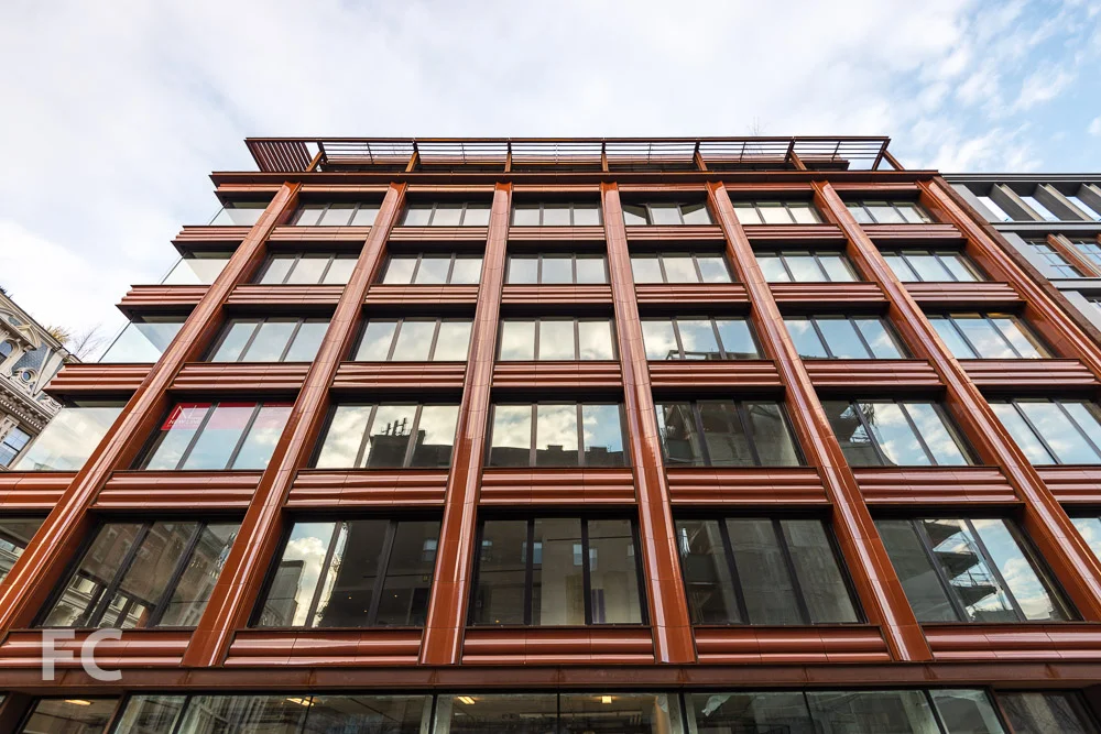 Looking up at the east façade from Lafayette Street.