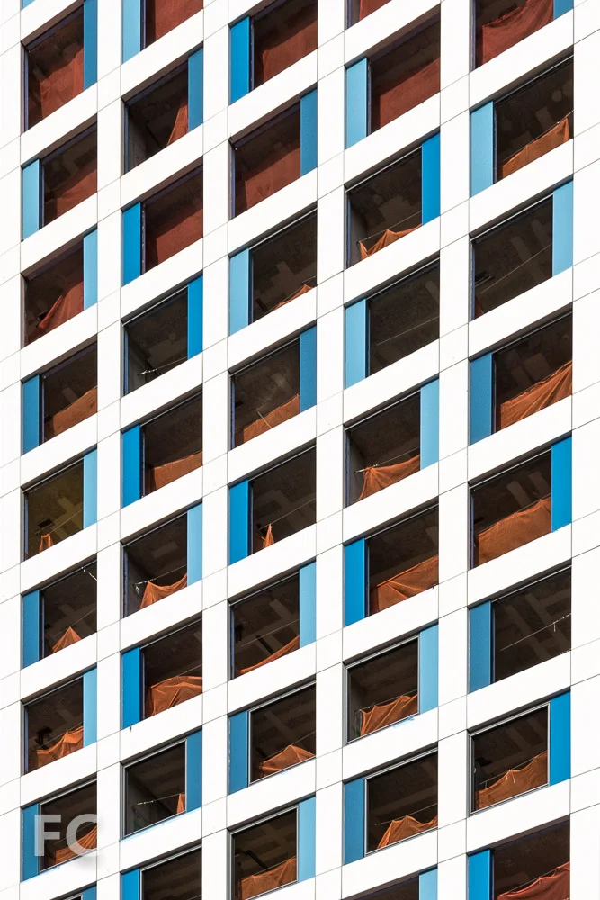 Close-up of the south facade of the phase one tower.