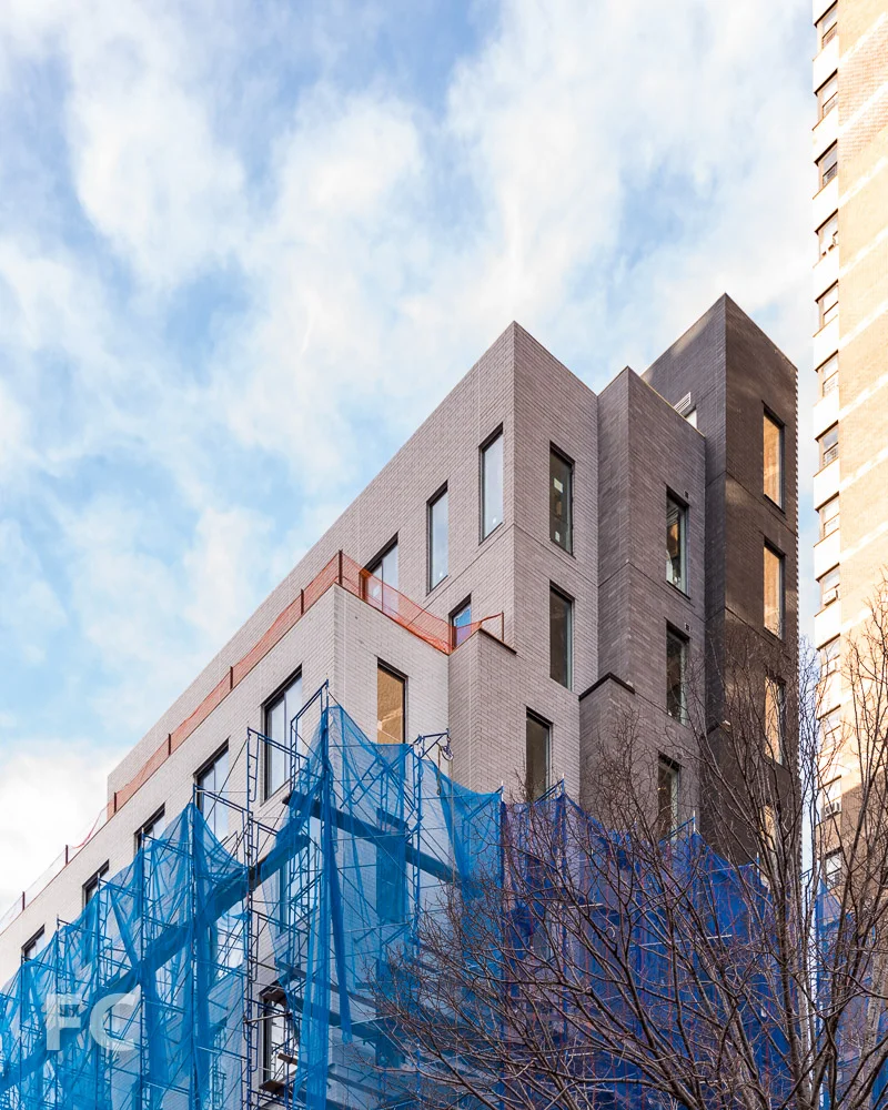 Close-up of the southeast facade at the upper floors.