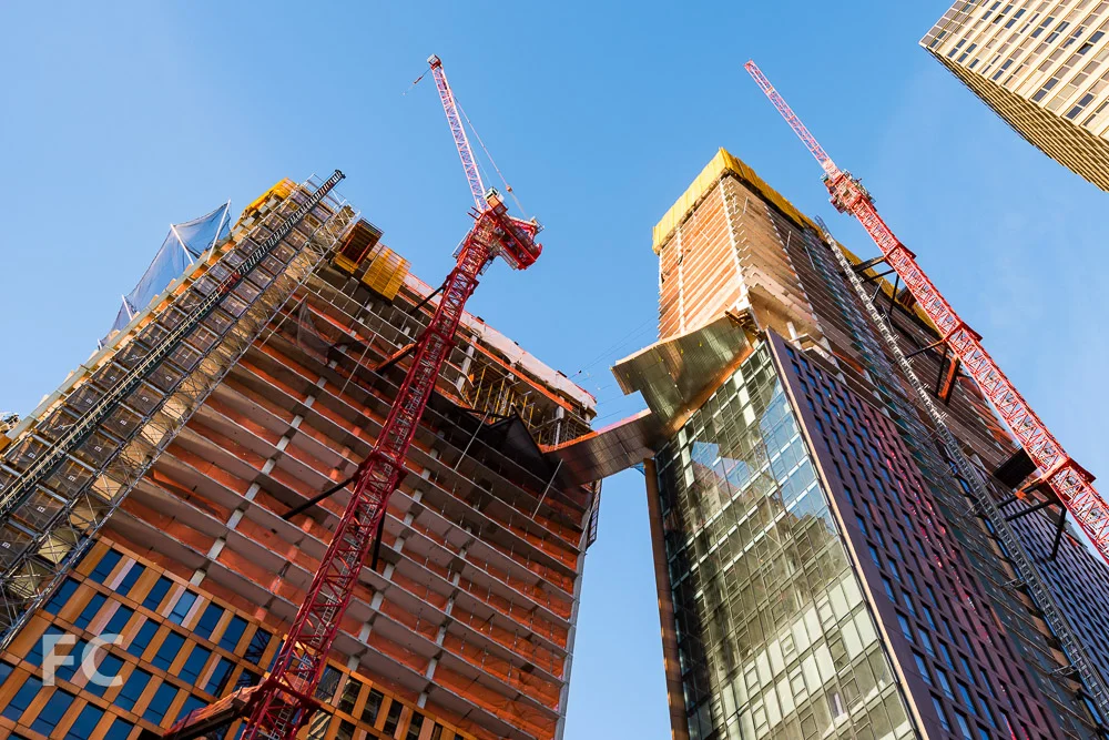 Skybridge under construction between the north and south towers.
