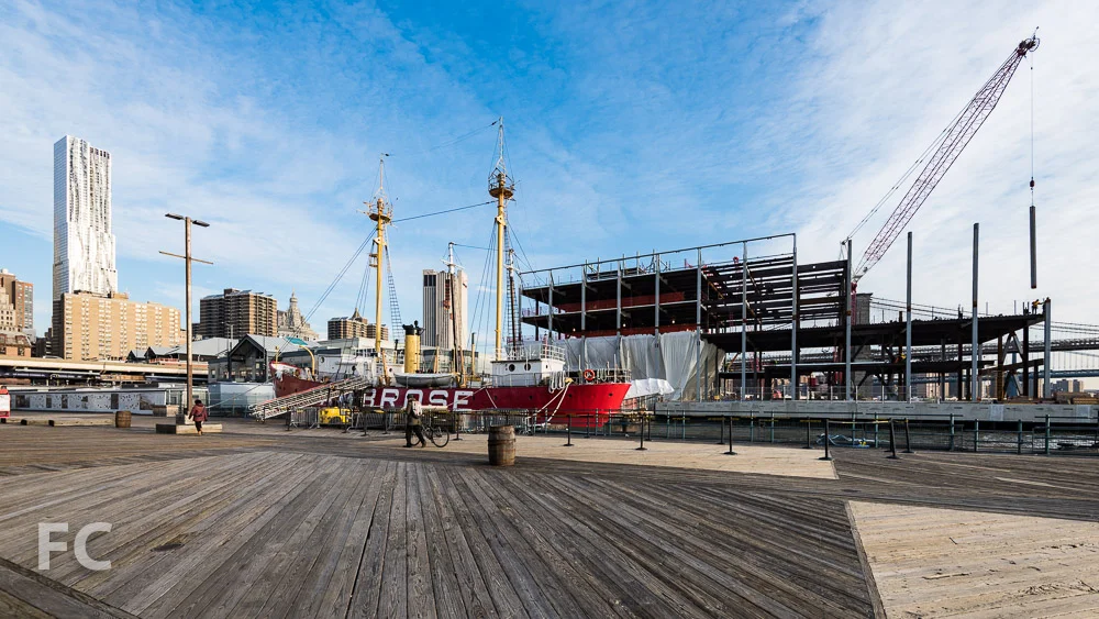 South facade of Pier 17's new retail building.