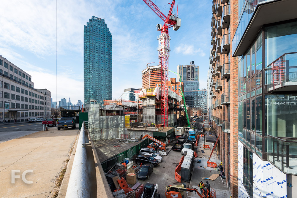 Looking north towards 27-21 44th Drive (left) and 44-28 Purves Street (right).