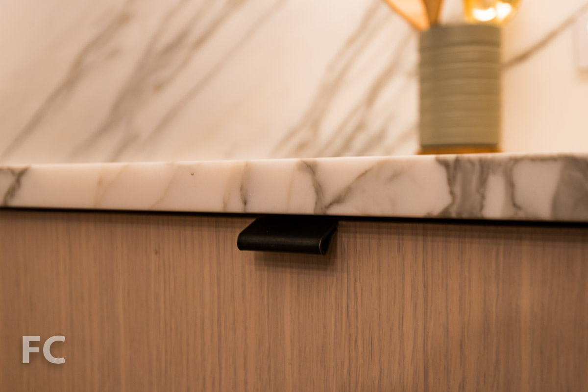 Kitchen cabinet pull detail.