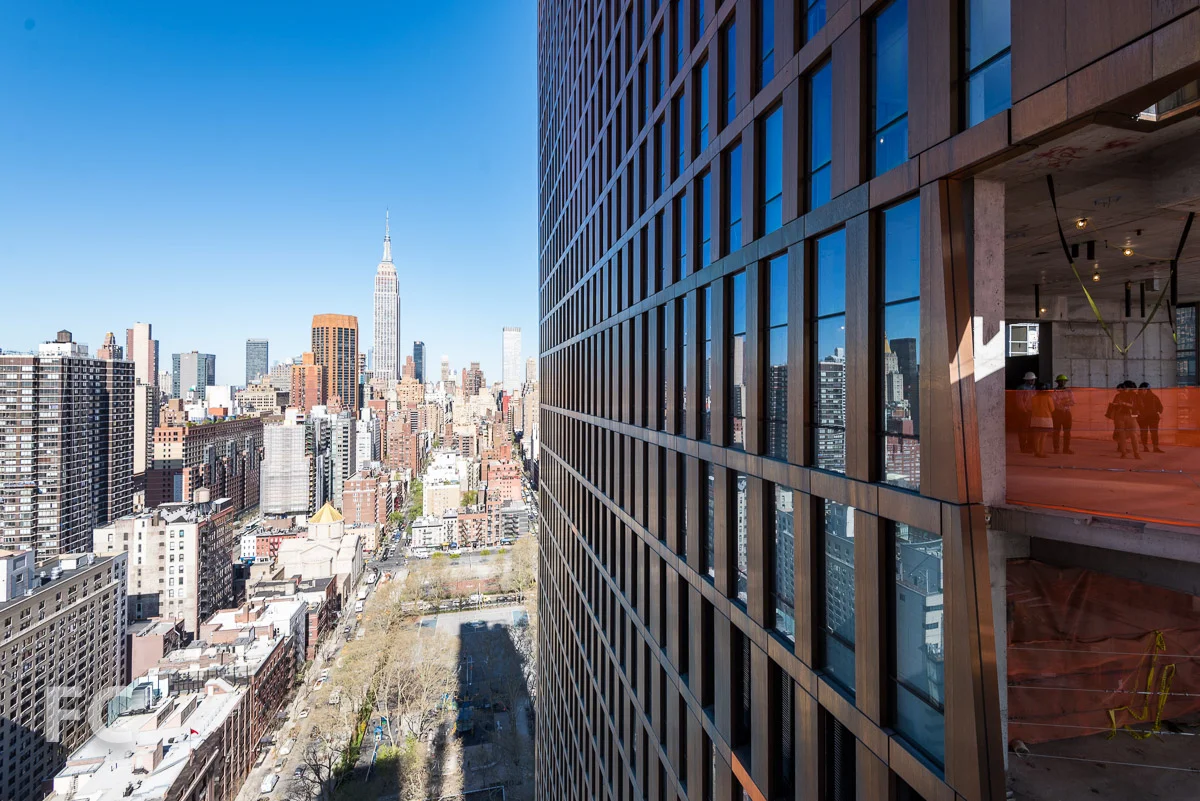 A view of the Empire State Building and the copper facade from the skybridge.