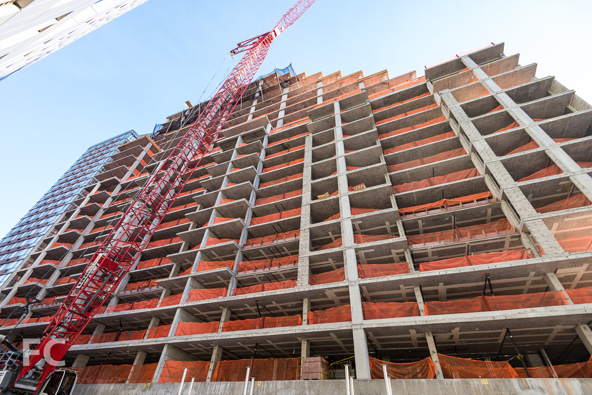 Looking up at the north facade at the West 53rd Street tower.