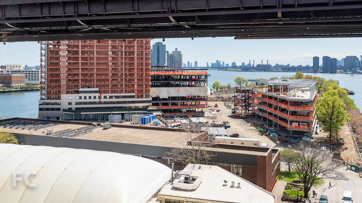 Looking south towards the Cornell Tech campus from the Roosevelt Island Tram.