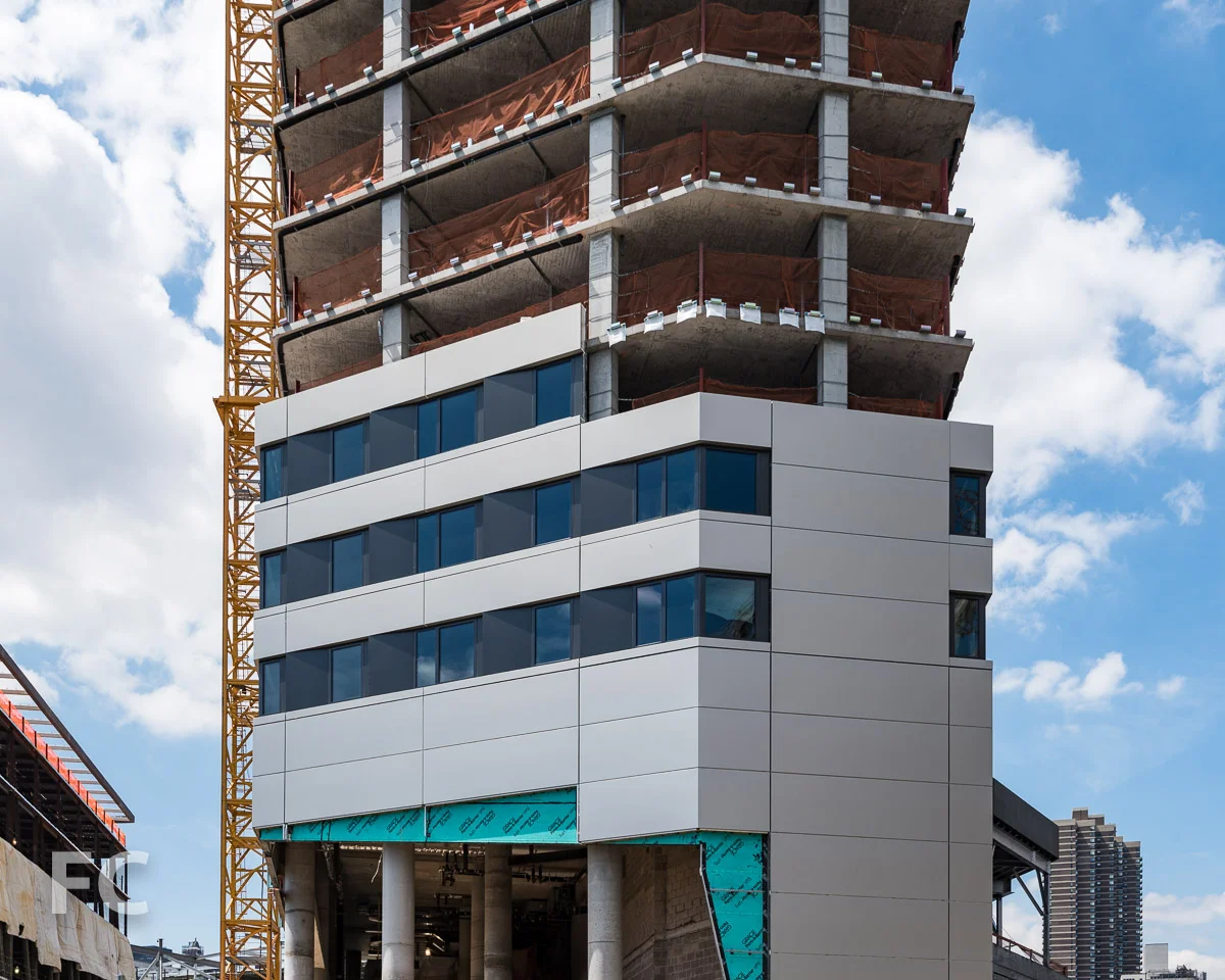 Close-up of the Residential Building's northeast facade.
