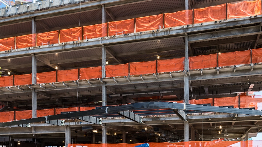West facade and canopy of the Bloomberg Center.