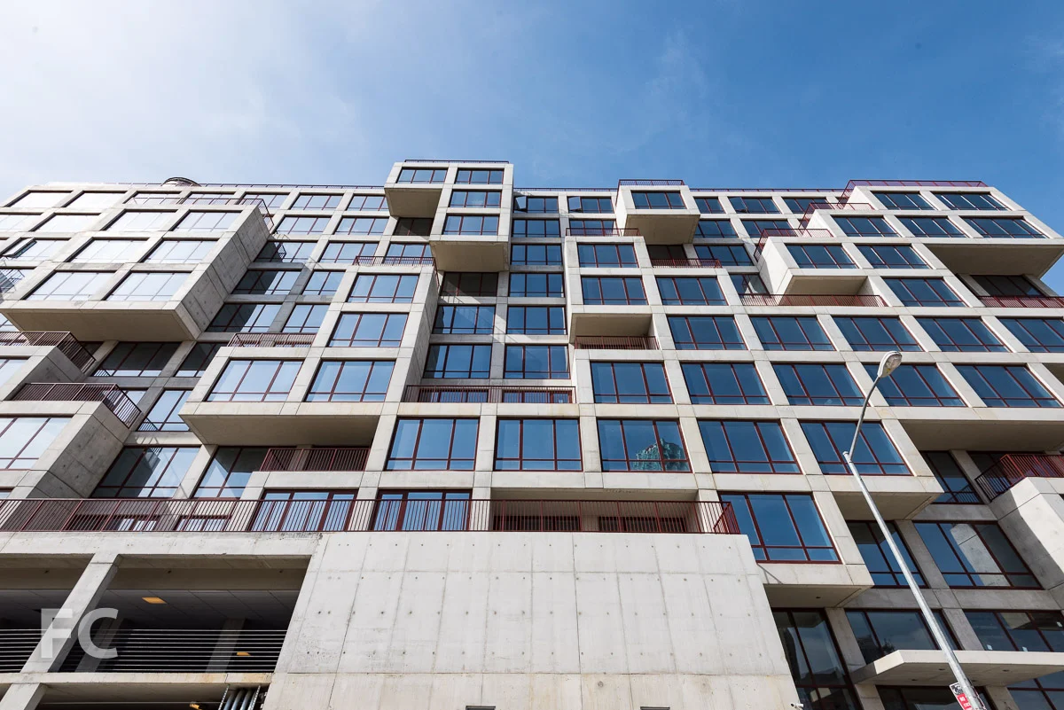 Looking up at the east facade from Crane Street.