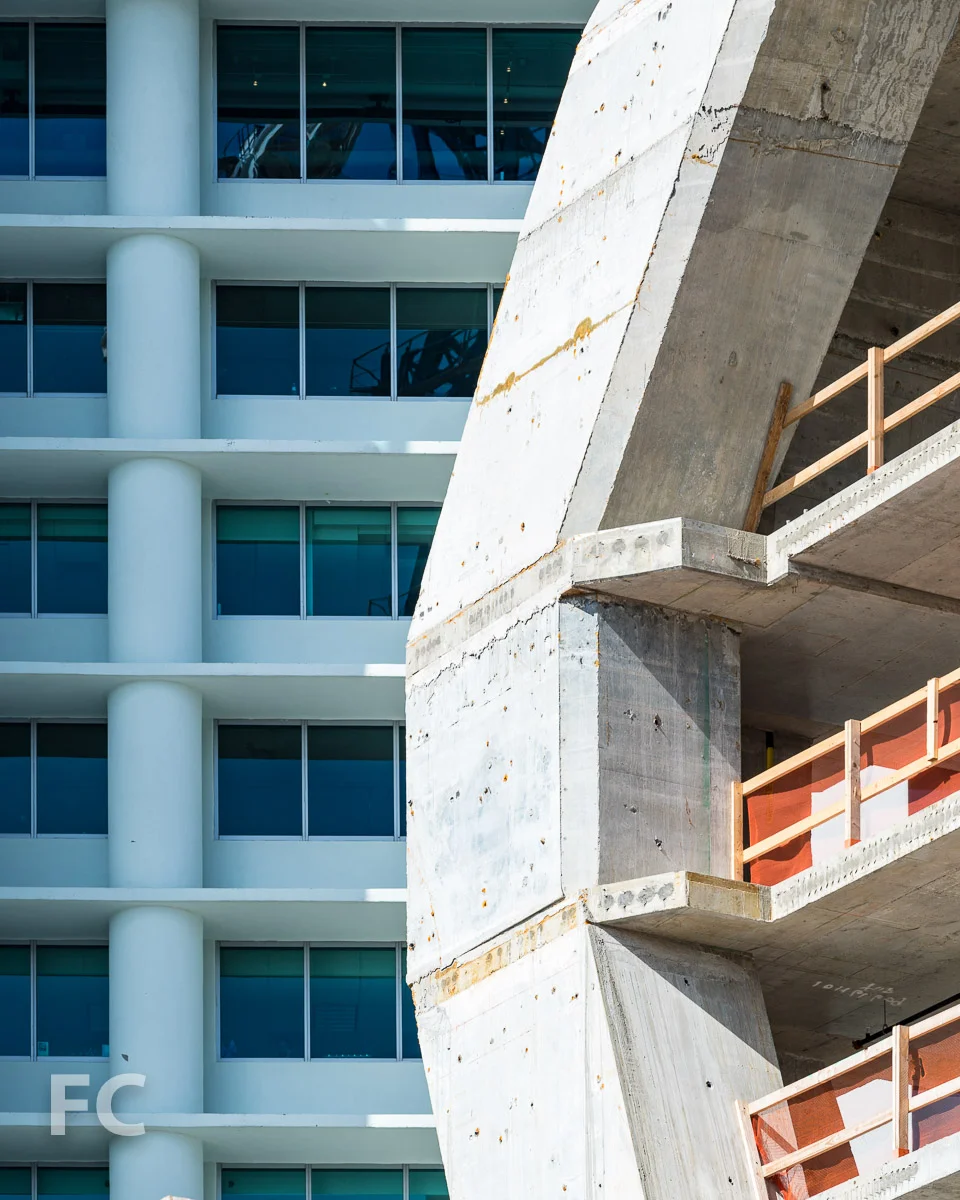 Close-up of the concrete superstructure.