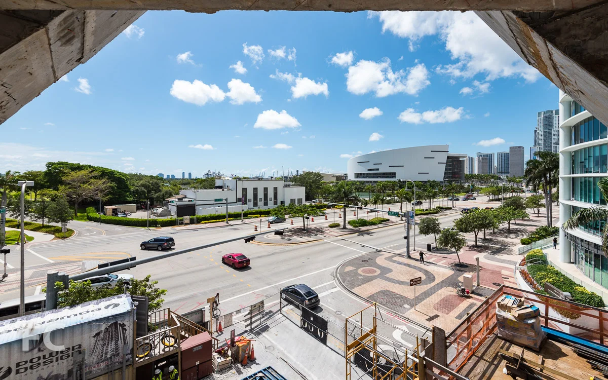 Looking east towards Museum Park and the American Airlines Arena from a parking level.