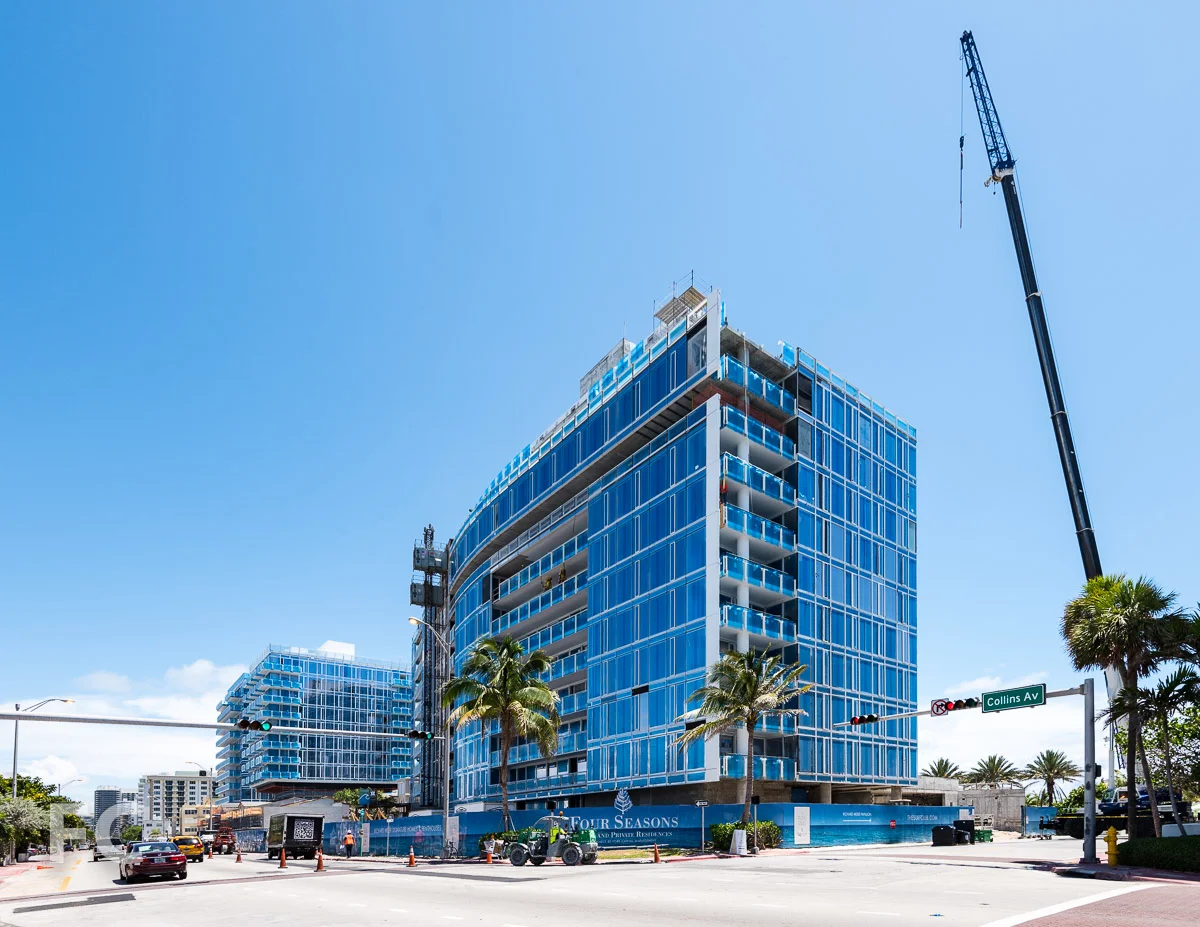Southwest corner of the residential and hotel south tower from Collins Avenue.