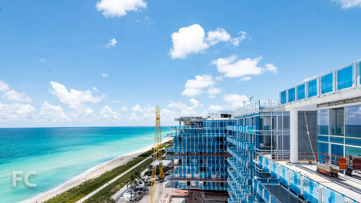 Looking south at Surfside Beach from a penthouse unit.