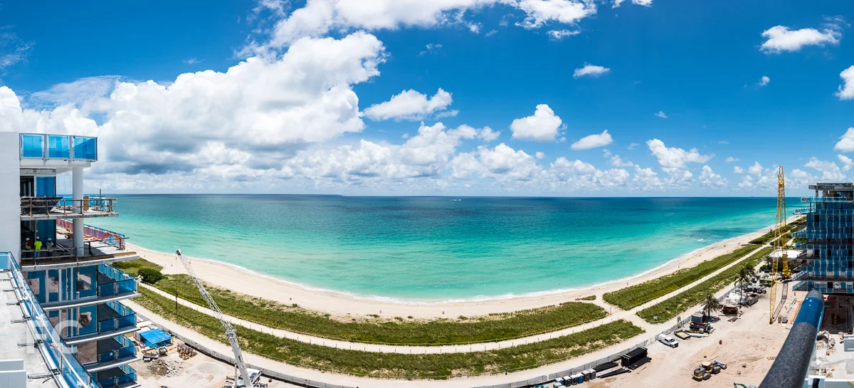 Panorama of the penthouse view of Surfside Beach.