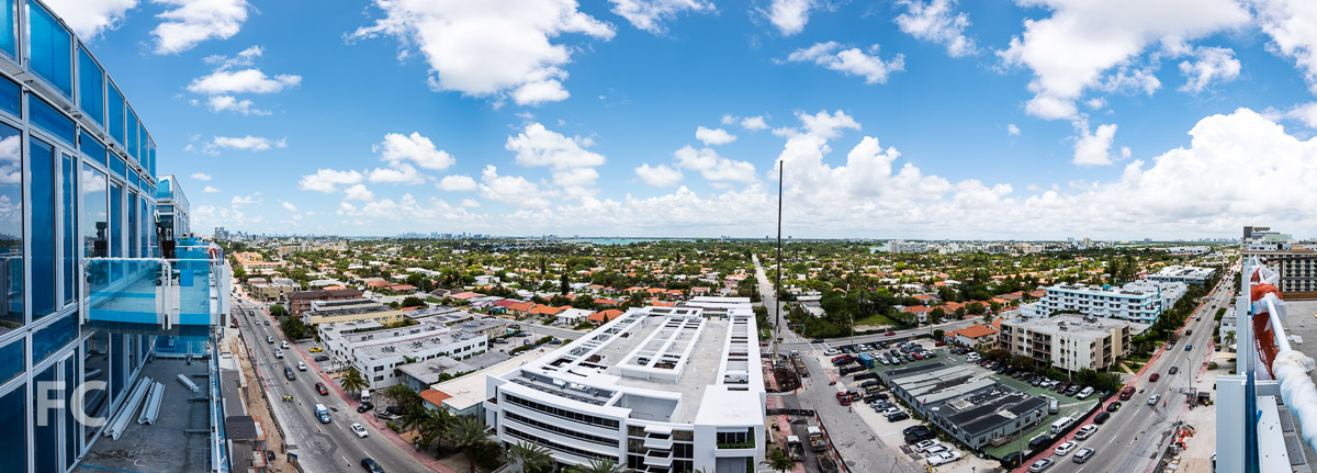 Panorama of a penthouse city view to the west.