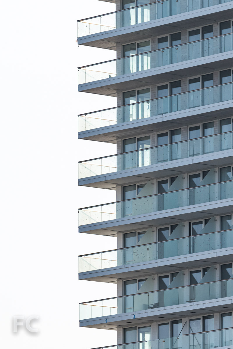 Close-up of the hotel balconies.