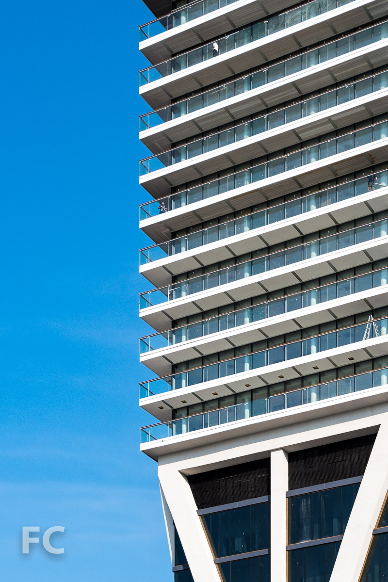 Close-up of the hotel balconies.