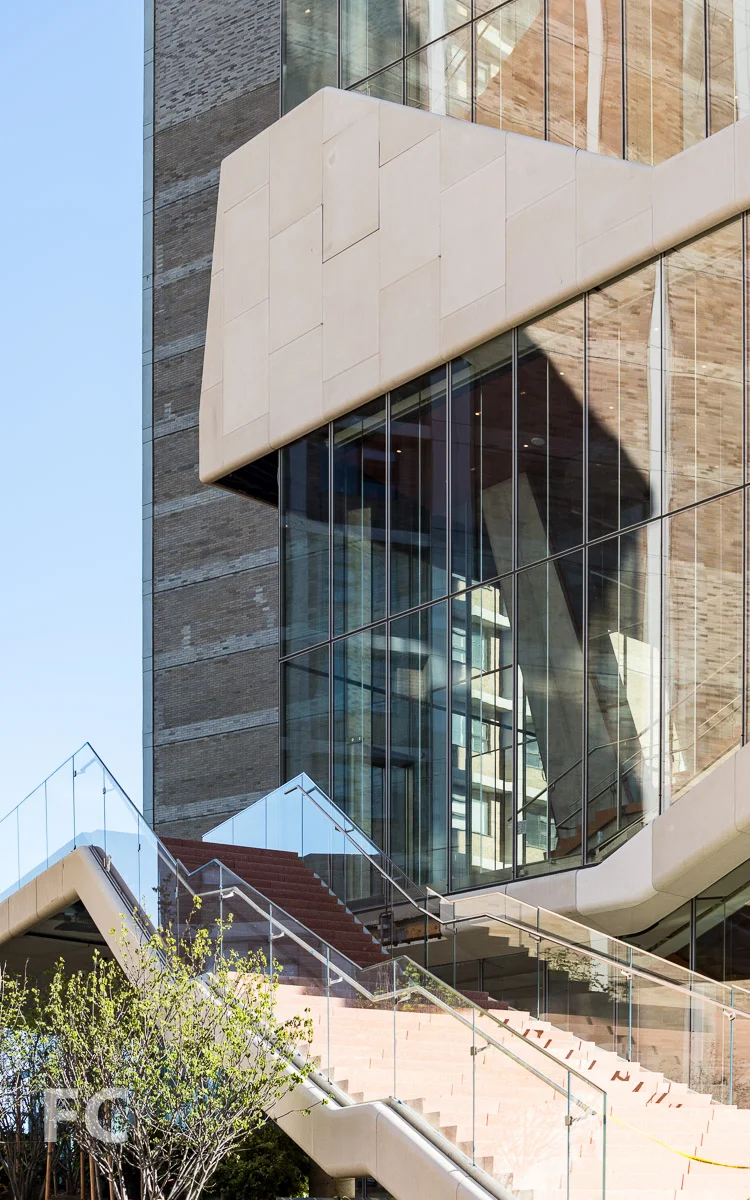Close-up of outdoor stair and southwest corner.