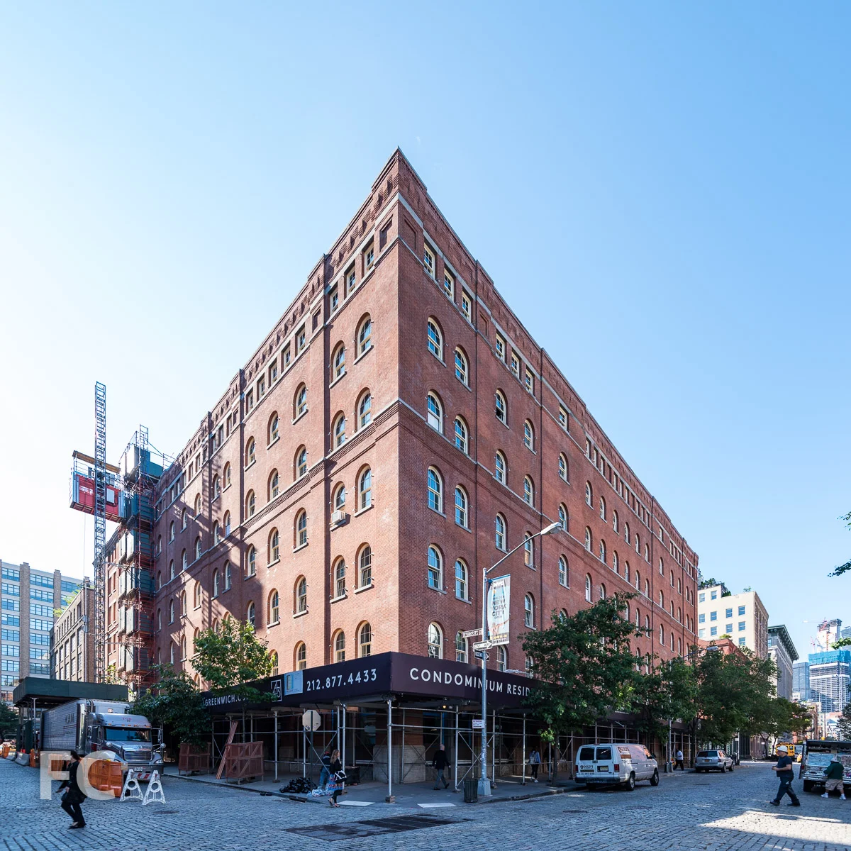 Northwest corner at Greenwich Street and Desbrosses Street.