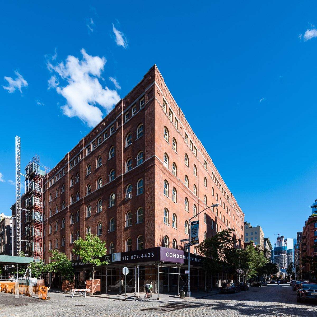 Northwest corner at Greenwich Street and Desbrosses Street.