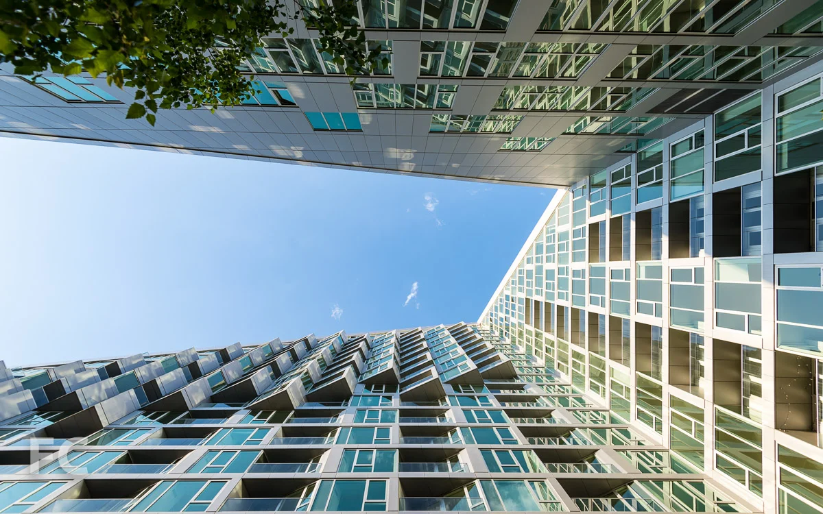 Looking up from the courtyard.
