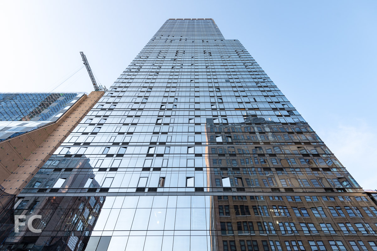 Looking up at the south façade of 401 West 31st Street.