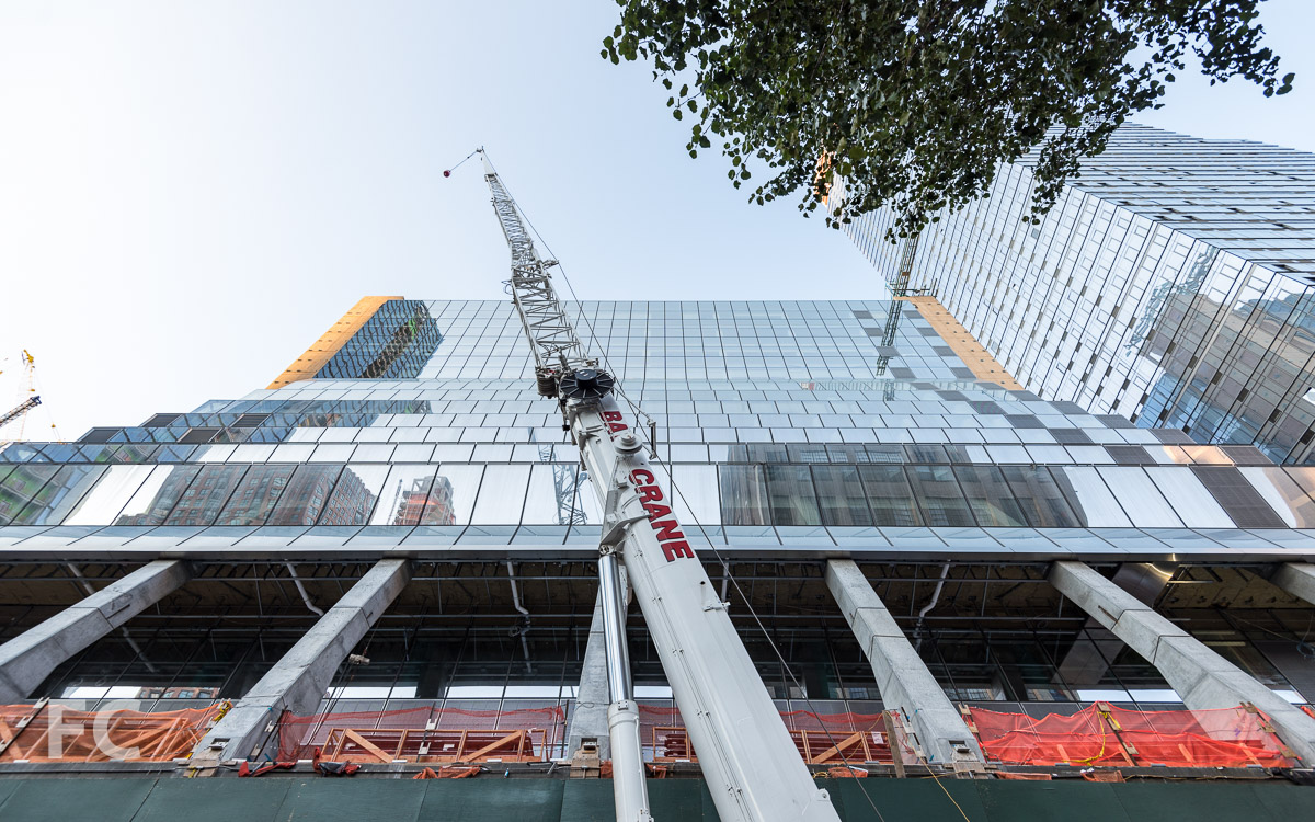 Looking up at the south façade of 5 Manhattan West.