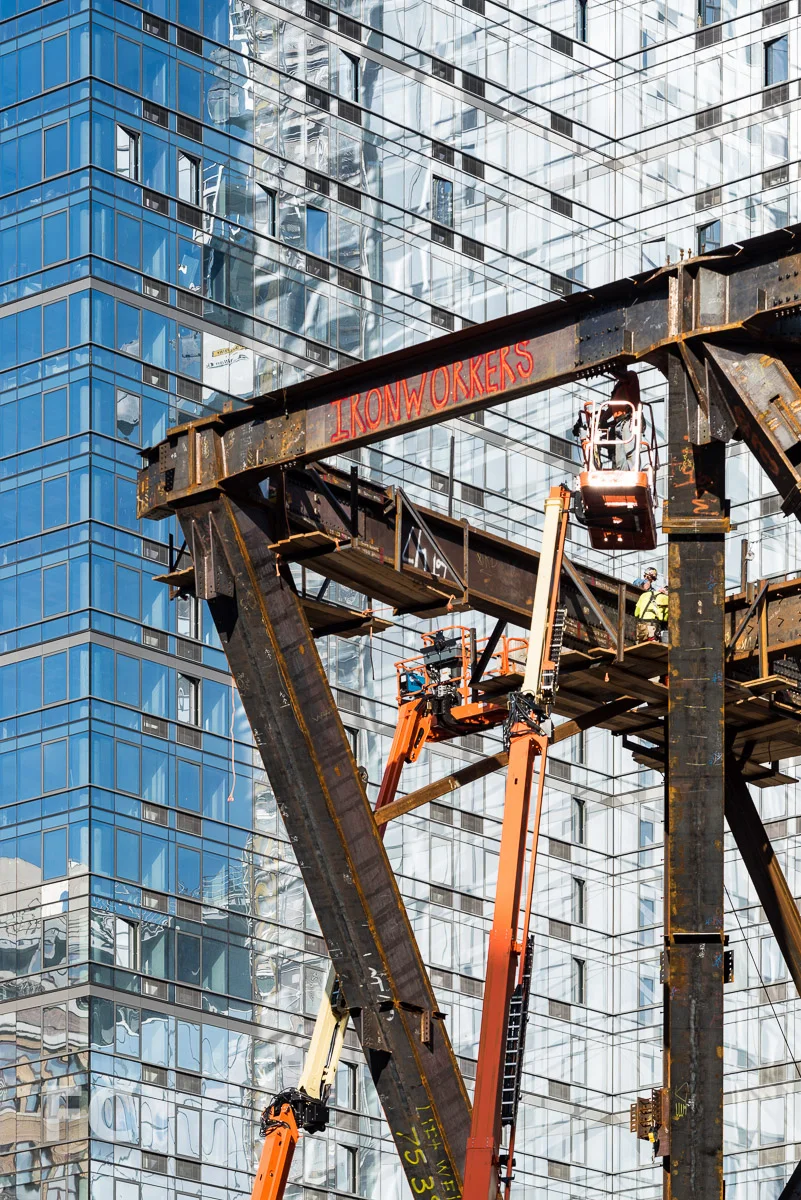 Close-up of the steel superstructure at One Manhattan West.