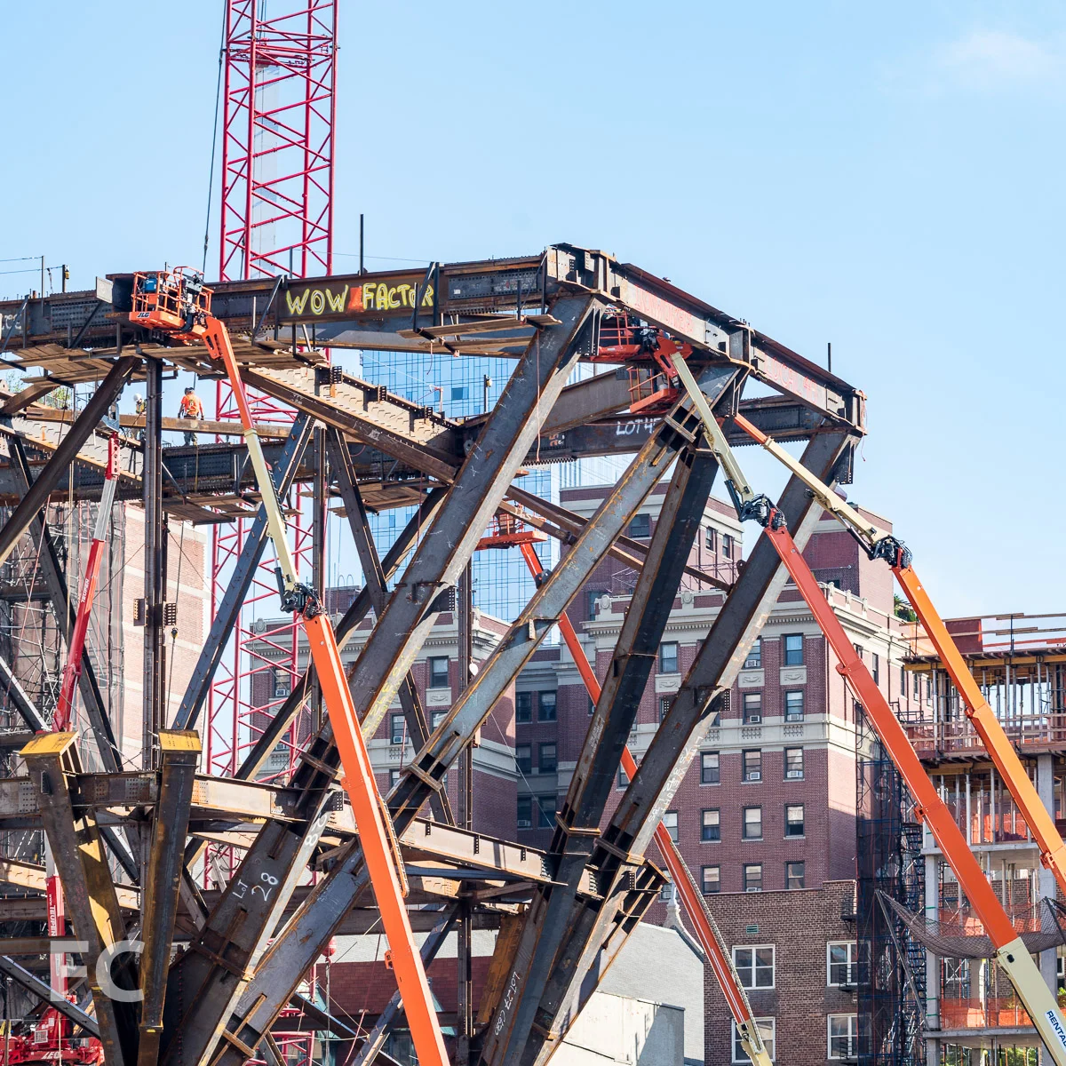 Close-up of the steel superstructure at One Manhattan West.