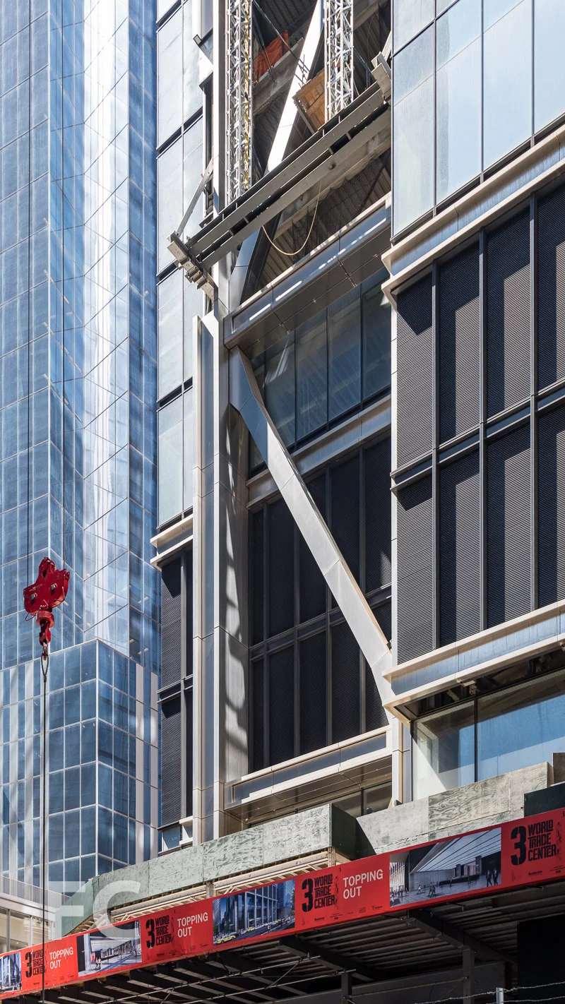 Close-up of the exposed structure on 3 World Trade Center.