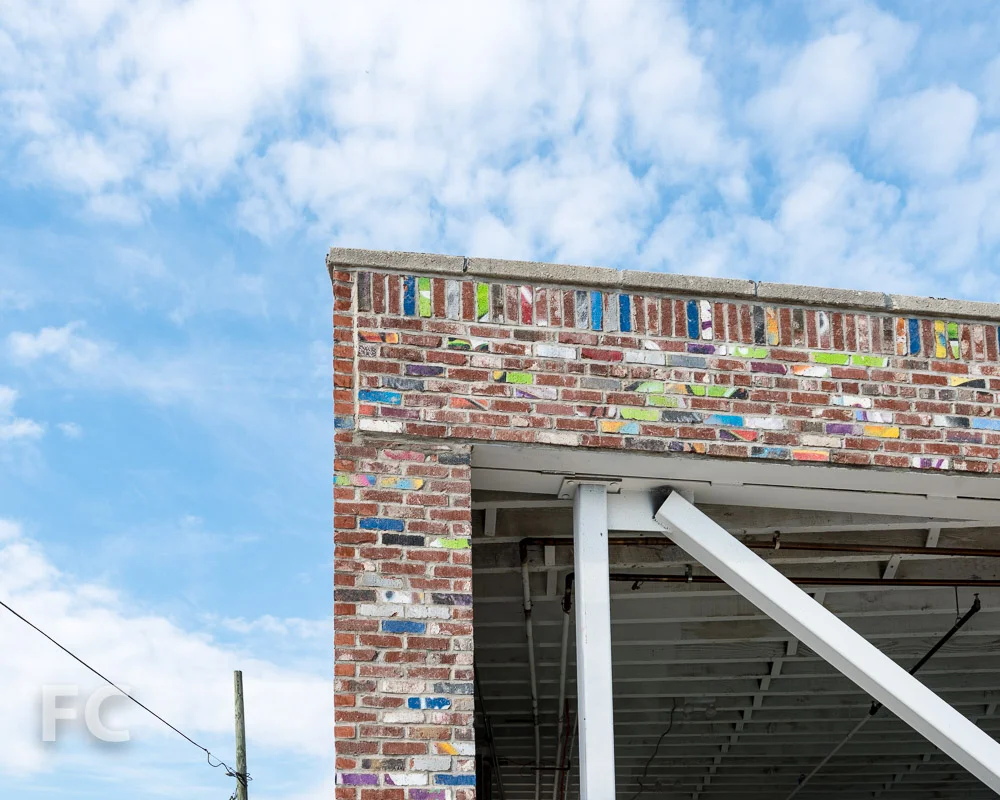Close-up of the southwest corner with new structure.