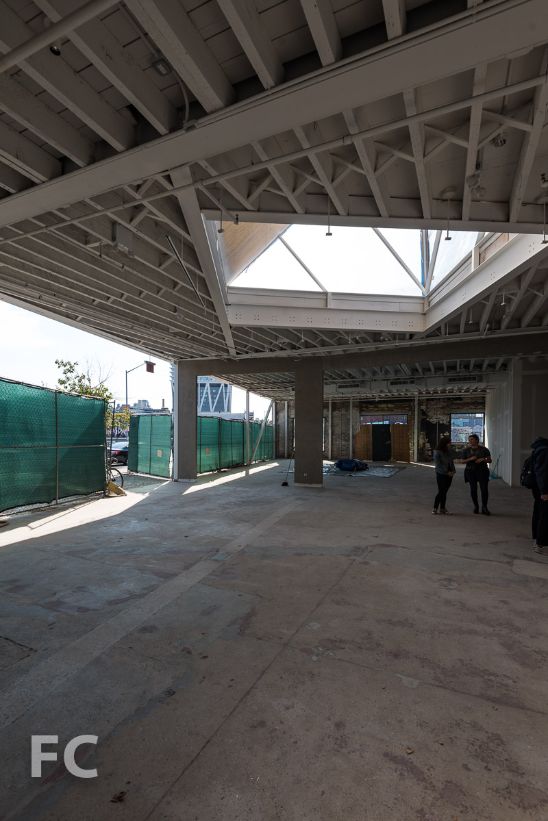 Inside the open work space at the main entry.