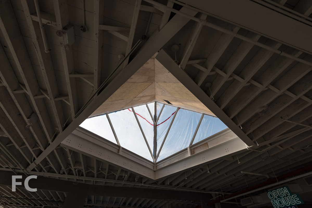Periscope element cut into the existing ceiling.