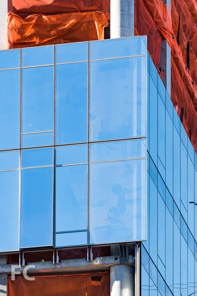 Curtain wall facade at the northeast corner.
