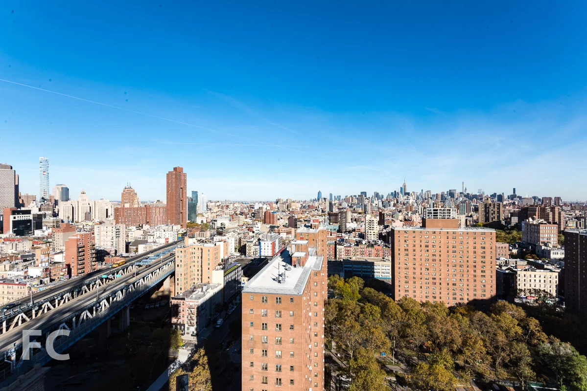 Views stretch from Lower Manhattan to Midtown.