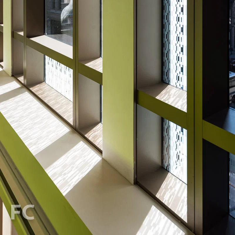 Frit pattern shadows at the south facade.