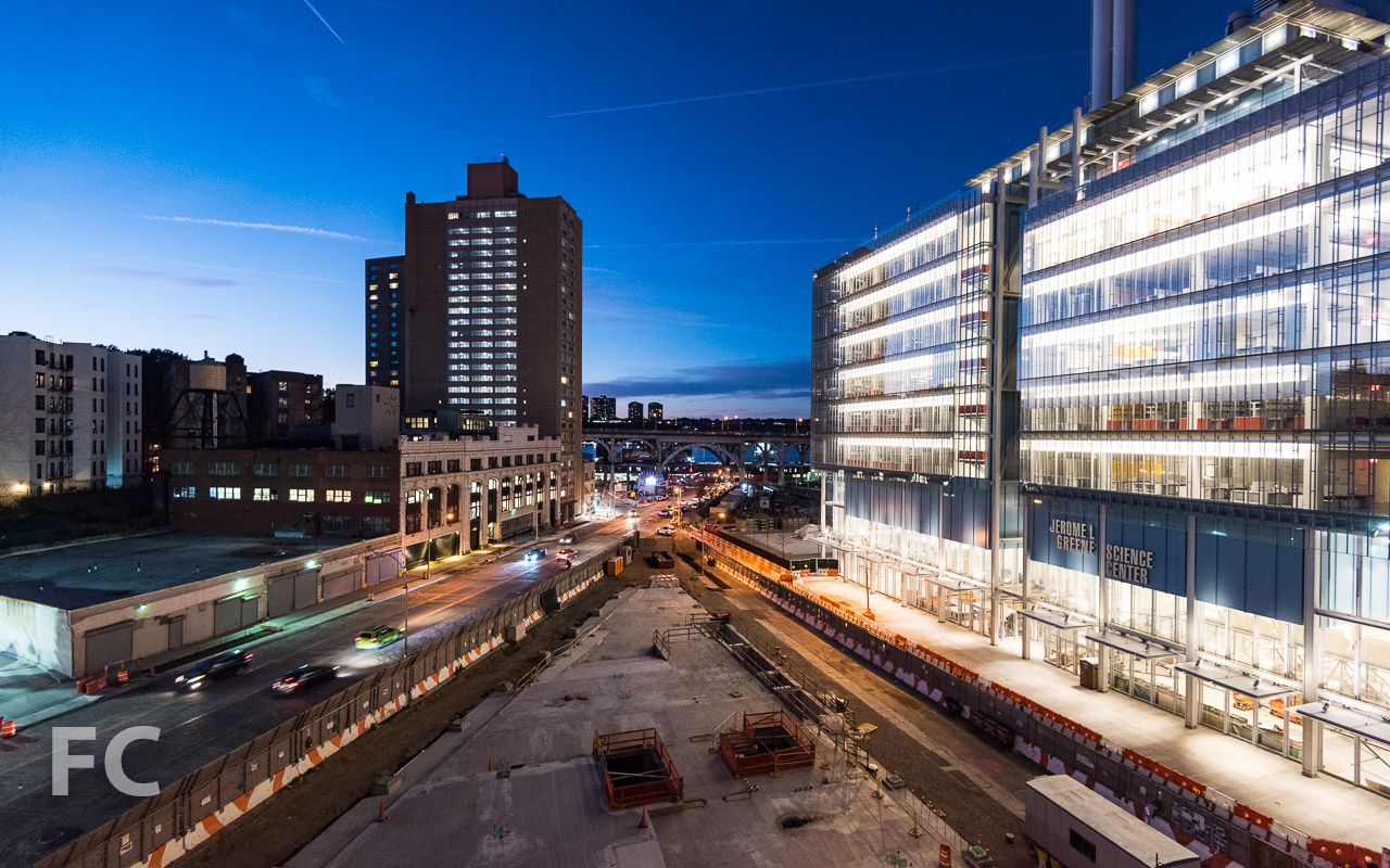 The site of the Academic Conference Center (center) and the Science Center (right).