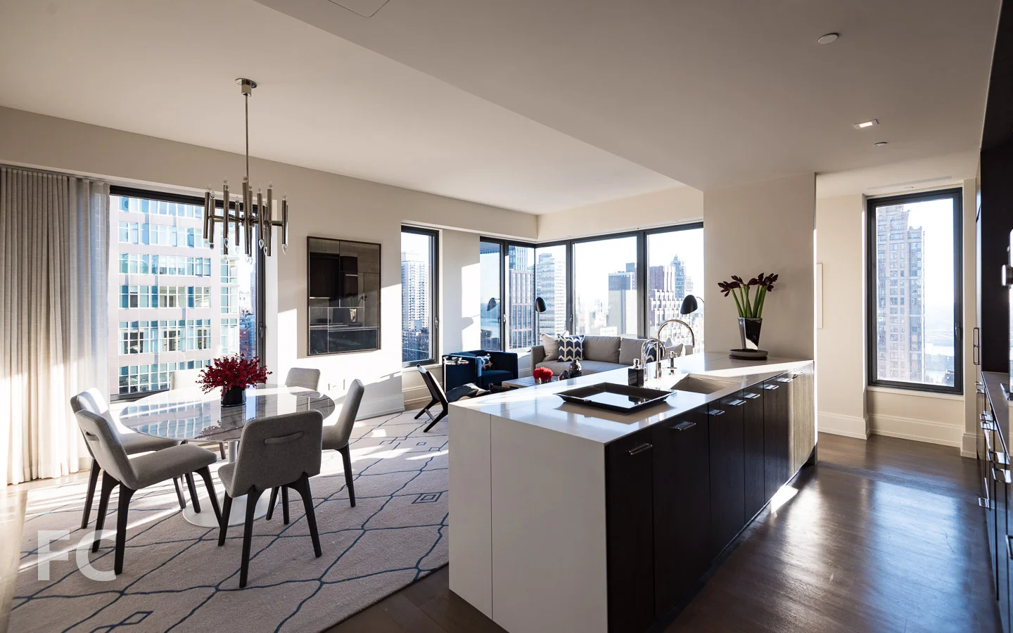 Living/dining room and kitchen.