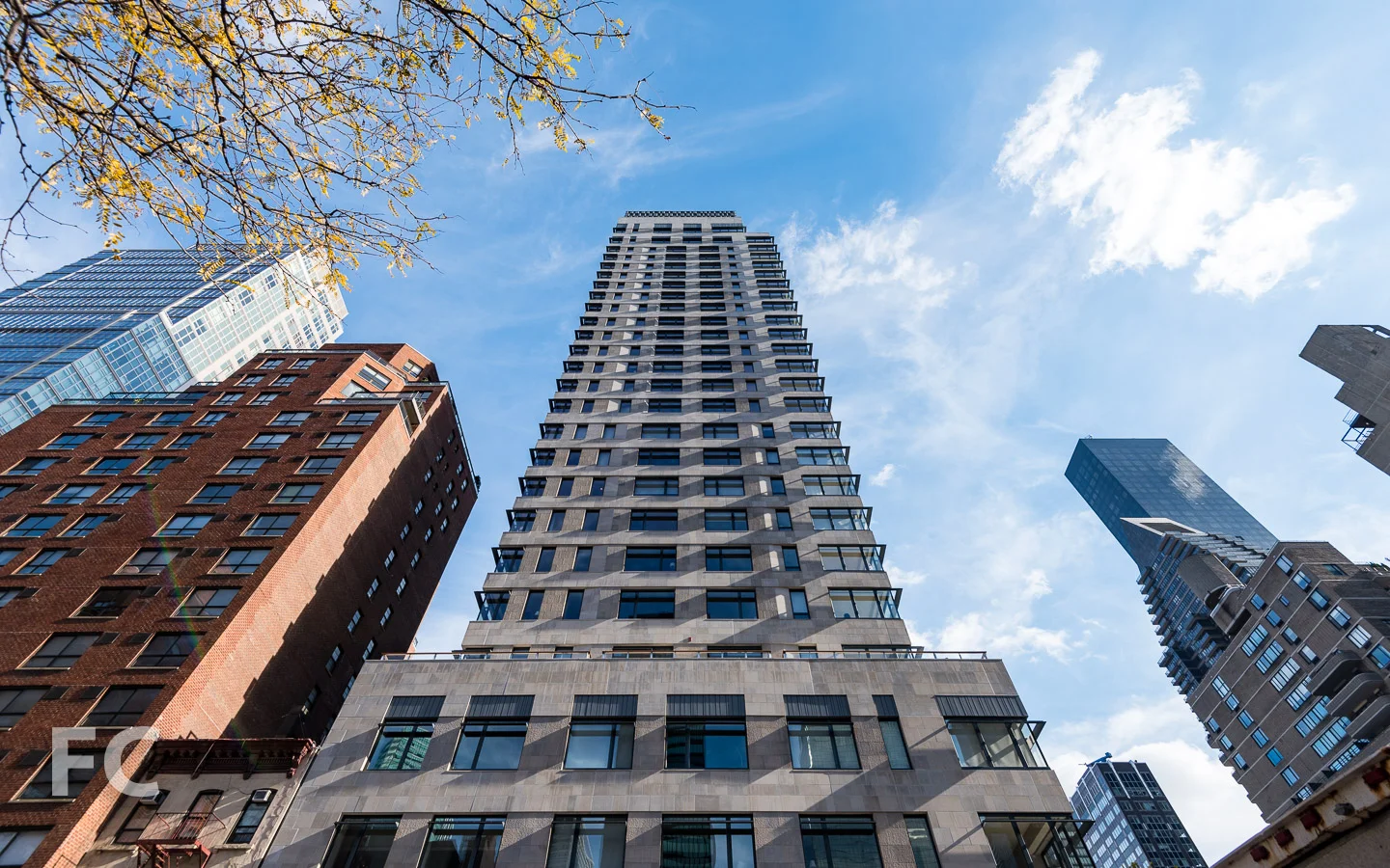 Looking up at the west façade from 2nd Avenue.