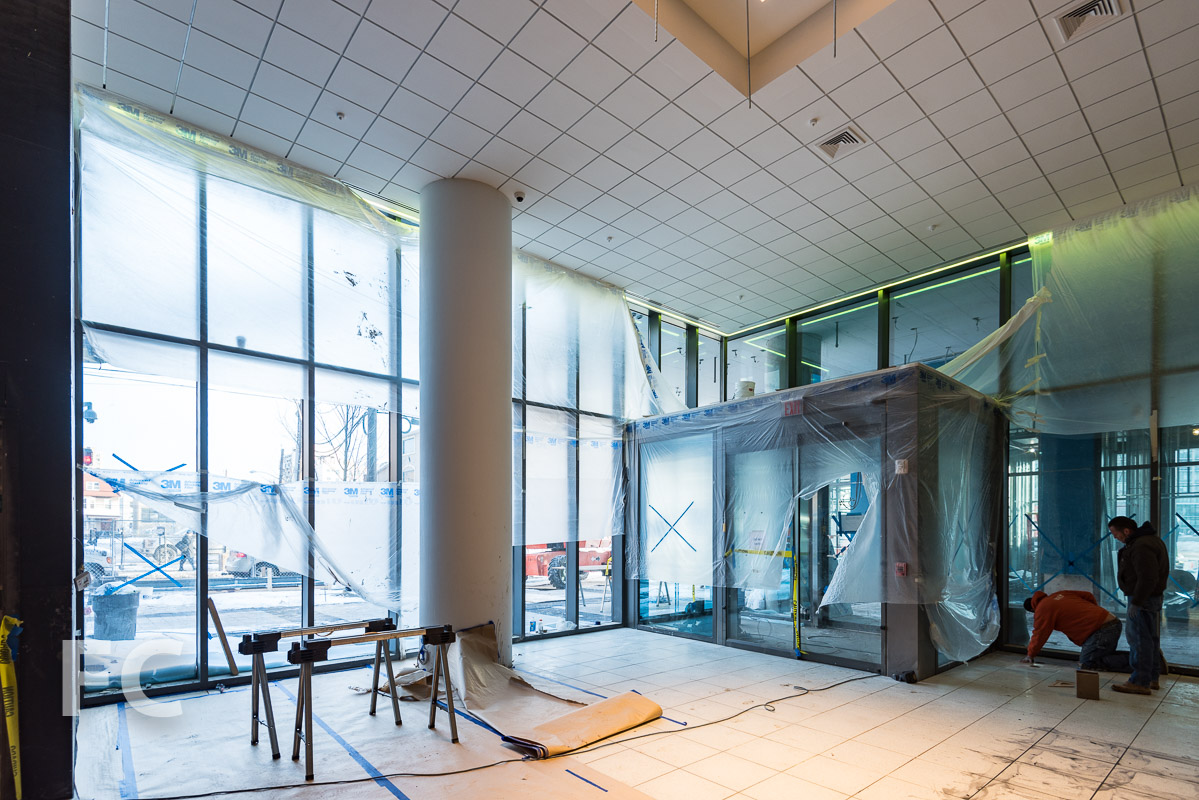Residential lobby under construction.