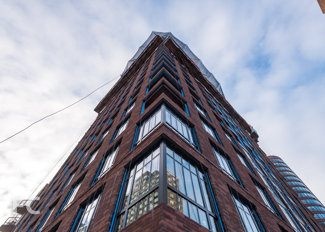 Looking up at the northwest corner of the tower.