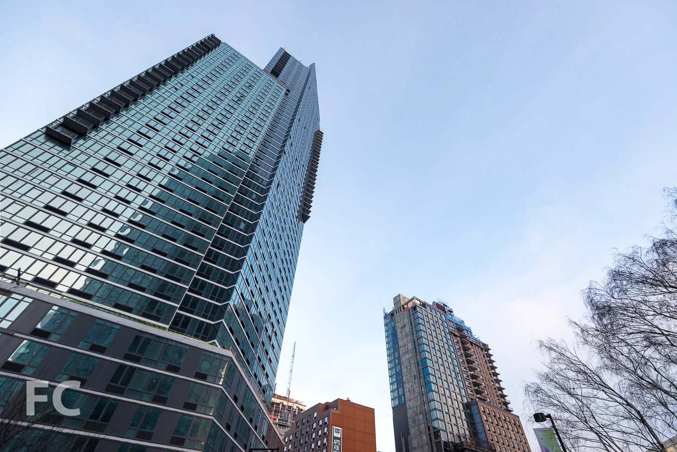 Looking up at The Hayden (left), with Watermark Court Square (right) and The Edison (far right) in the background.