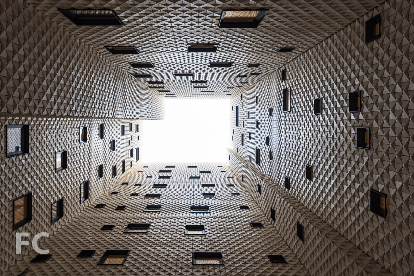 Looking up at the courtyard atrium.